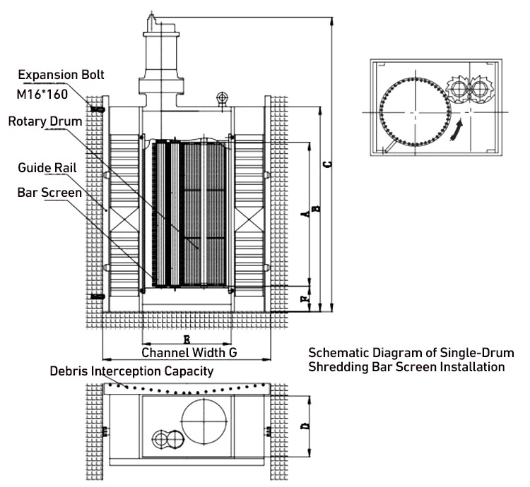 Schematic Diagram of Single-DrumShredding Bar Screen Installation Schematic Diagram of Single-DrumShredding Bar Screen Installation